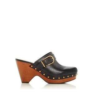 Women's Veronica Beard Black Leather Hendrix Buckled Mules Clogs-6.5M